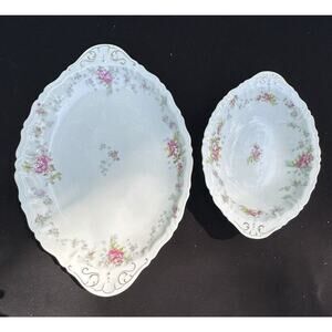 Antique Limoges BASSETT AUSTRIA Serving Bowl & Platter Pink Flowers on White A65